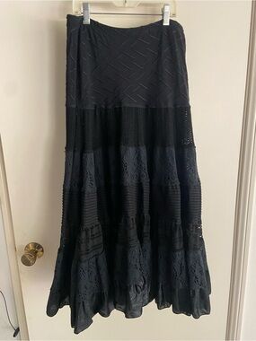 Black Tiered Lace Maxi Skirt